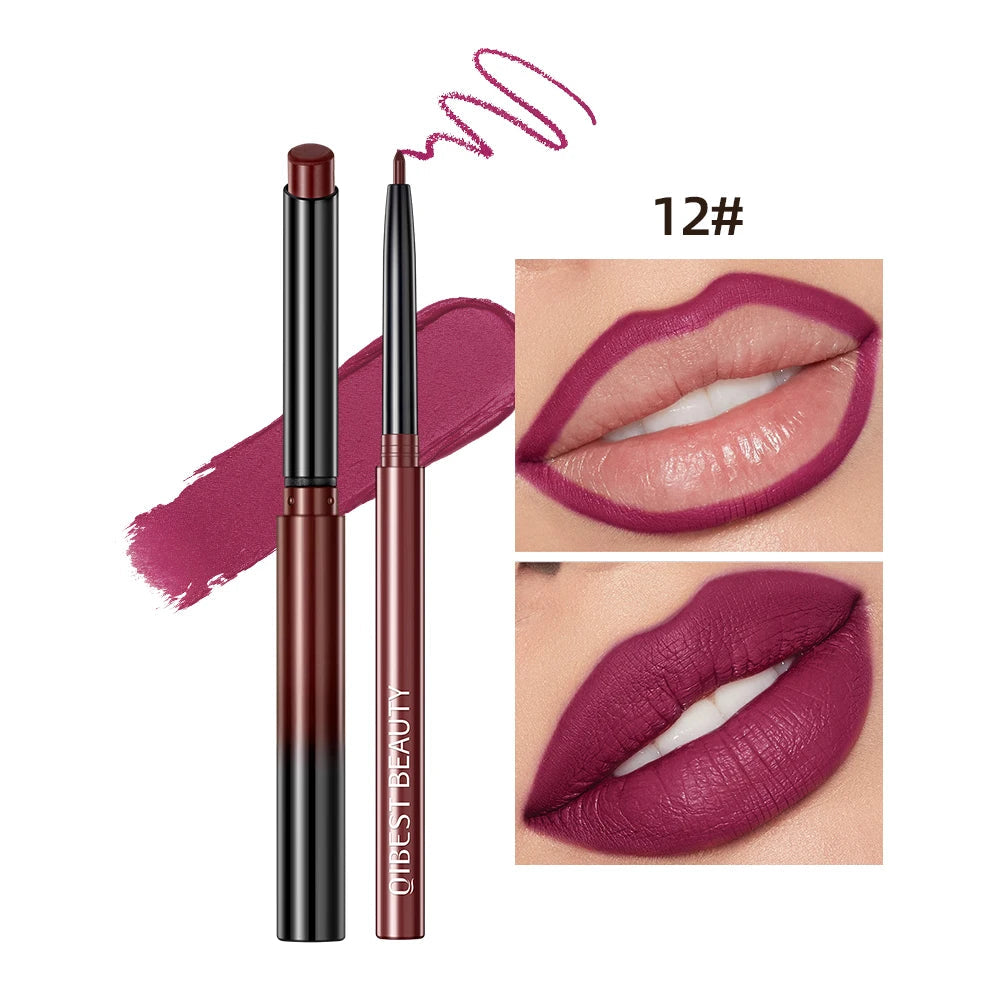 QIBEST Matte Nude Lipstick Pen Long Lasting Lipliner Lip Pencil Waterproof Lip Liner Contour Sexy Red Lip Makeup Set For Women Good Vibrations
