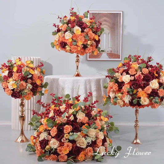 Orange Red Rose Artificial Flowers Wedding Table Decoration Road Lead Flower Ball Tbale Centerpieces Event Party Floral Props Good Vibrations