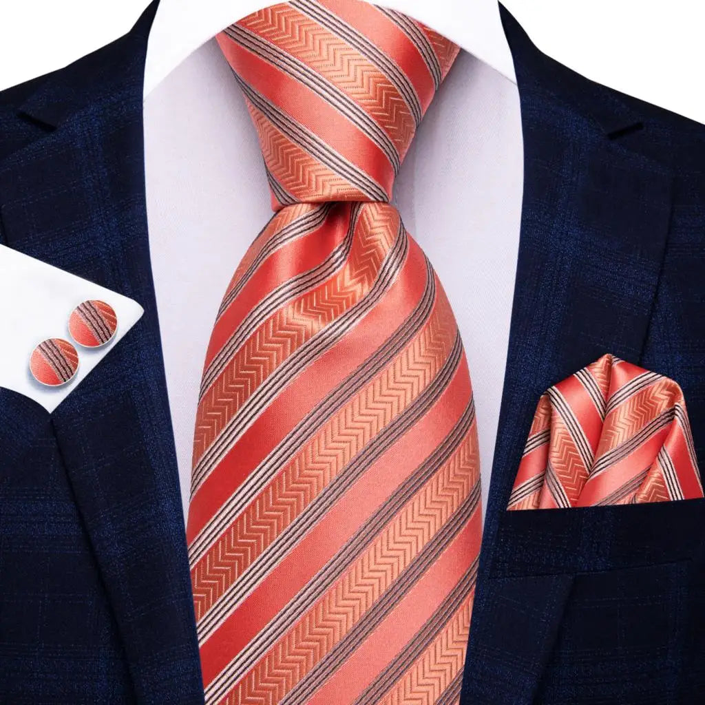 Black Red Striped Silk Wedding Tie For Men Handky Cufflink Gift Men Necktie Fashion Business Party Dropshiping Hi-Tie Designer Good Vibrations