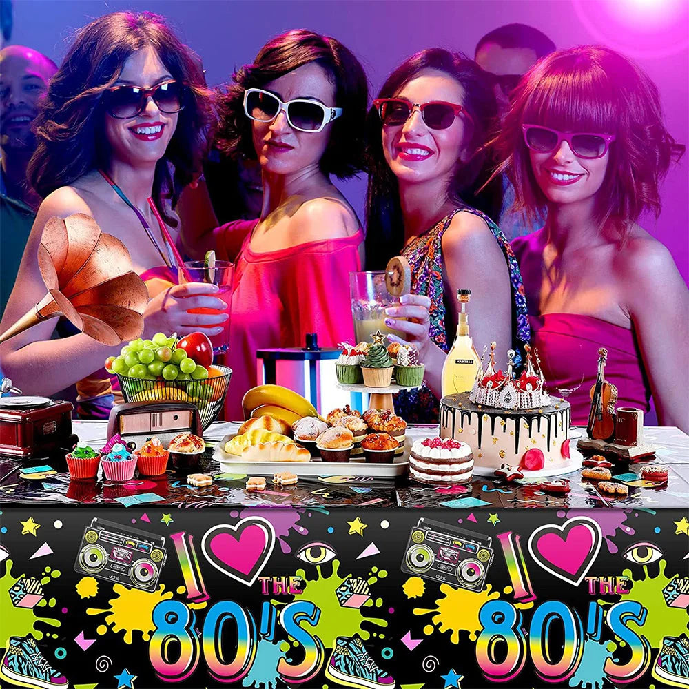 80s Party Table Covers Disposable Plastic Tablecloths Back to The 80s Party Supplies Decorations 80's Theme Disposable Tableware Good Vibrations