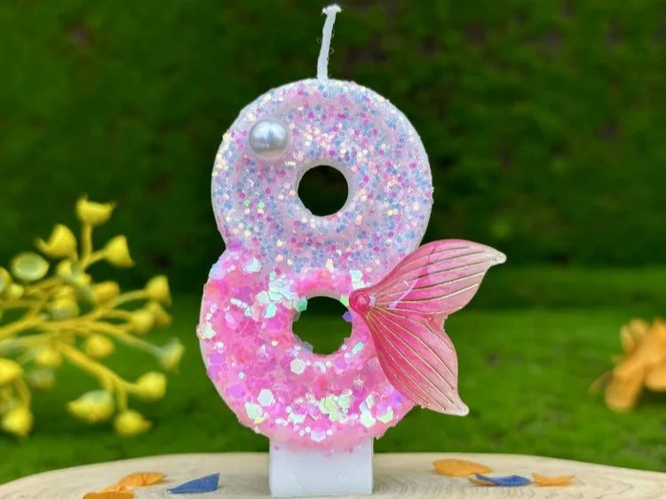 Digital Birthday Candles Party Decoration Birthday Pink Candles Sparkling Pink Beauty Fish Tail Wedding Boys Girls Gifts Number Good Vibrations