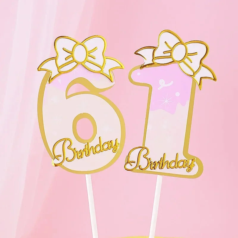 New Digital Decoration Happy Birthday Number Cake Insertion 0 1 2 3 4 5 6 7 8 9 Cake Topper Girls Boys Baby Party Supplies Decor Good Vibrations