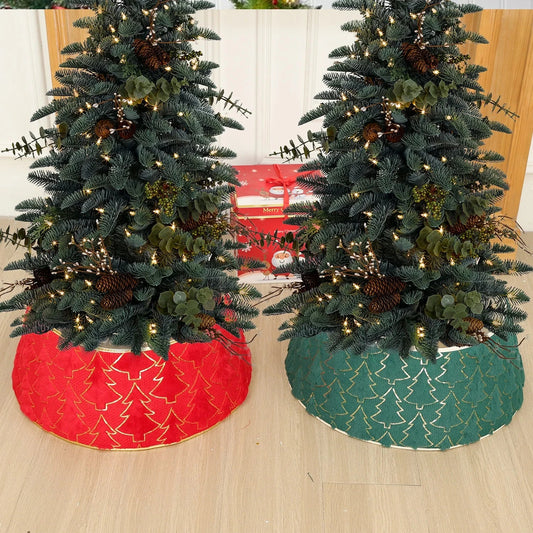 Christmas Tree Collar Red and Green Felt Decorations Tree Skirt Alternative Stereoscopic Tree Bottom Surrounder Party Display Good Vibrations
