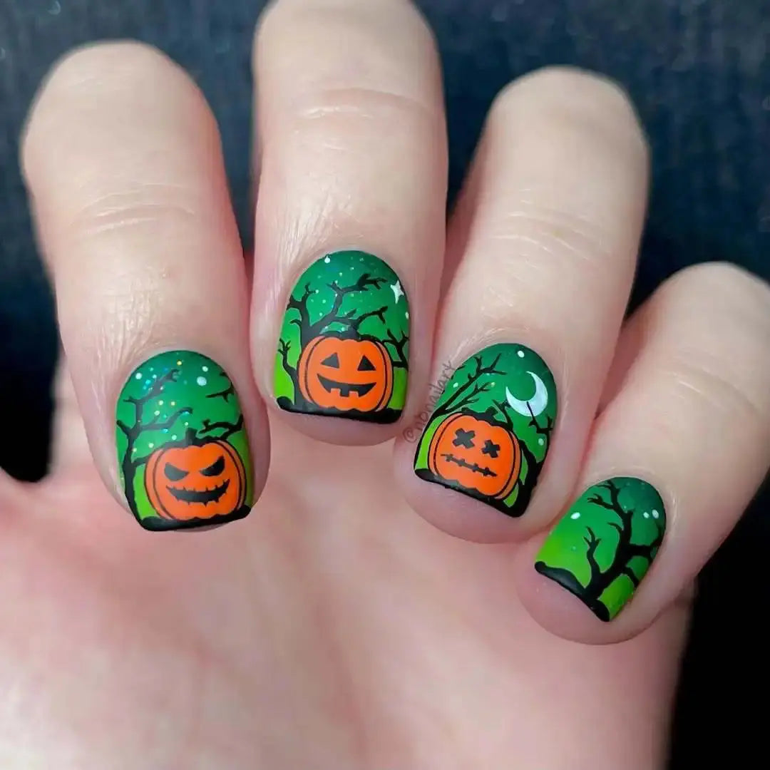 2025 New Halloween Press on Nails Pumpkin Witch Ghost Pattern False Nails Detachable Wearable European Cute Short Fake Nails Good Vibrations