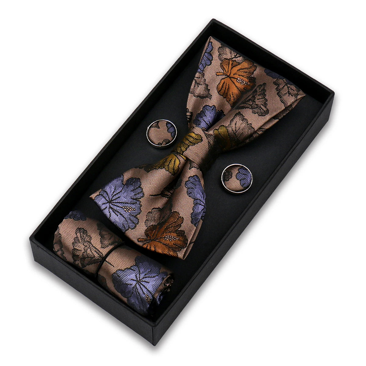 Bowtie For Men Set Gift Box Business Gift Fashion Bow Tie Pocket Square Cufflinks Set Bowtie 3pcs For Wedding Hanky Cravata Neck Good Vibrations