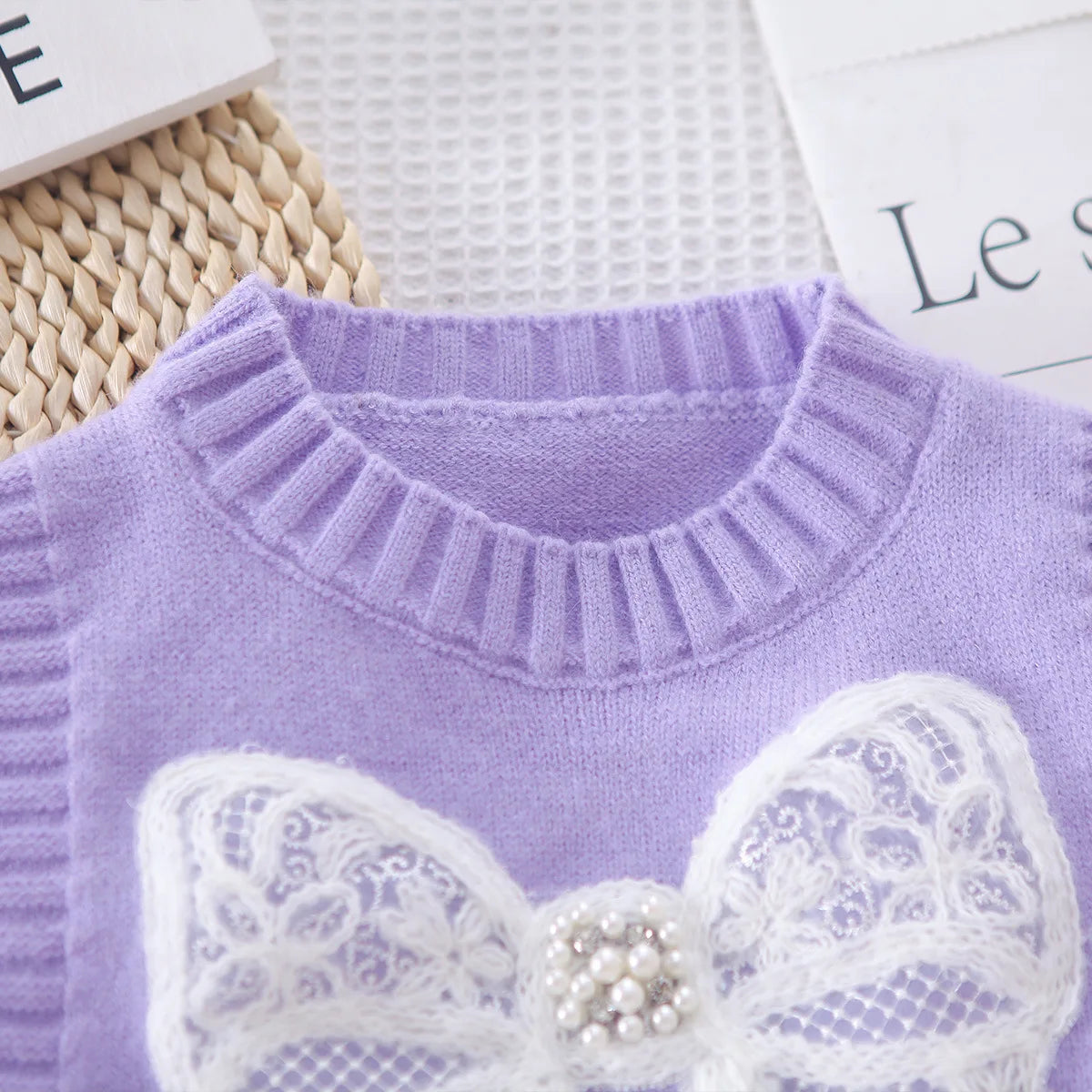 2025 Spring New Girls Clothing Set 1-5Y Girls Suit Solid Shirt Matched Bow Knit Vest And Blue Jeans 3 PCs Girls Suit Good Vibrations