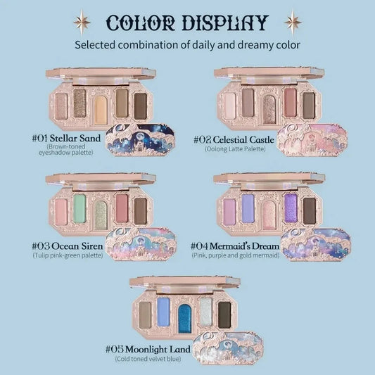 Flower Knows Moonlight Mermaid Eyeshadow Delicate Matte Glow Shimmer Chameleon Waterproof 5 Color Glitter Eye Shadow Palette Good Vibrations