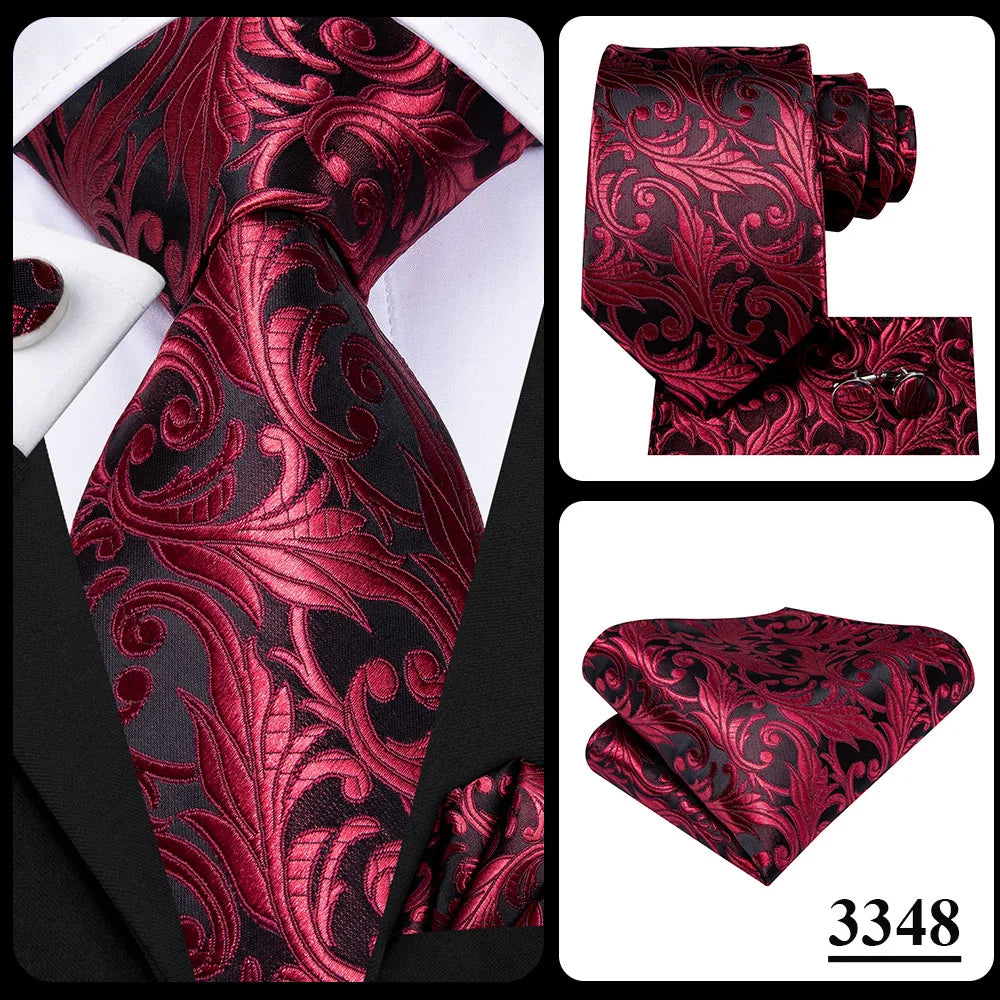 Hi-Tie Designer Red Burgundy Plaid Silk Wedding Tie For Men Handky Cufflink Gift Mens Necktie Fashion Business Party Dropshiping Good Vibrations