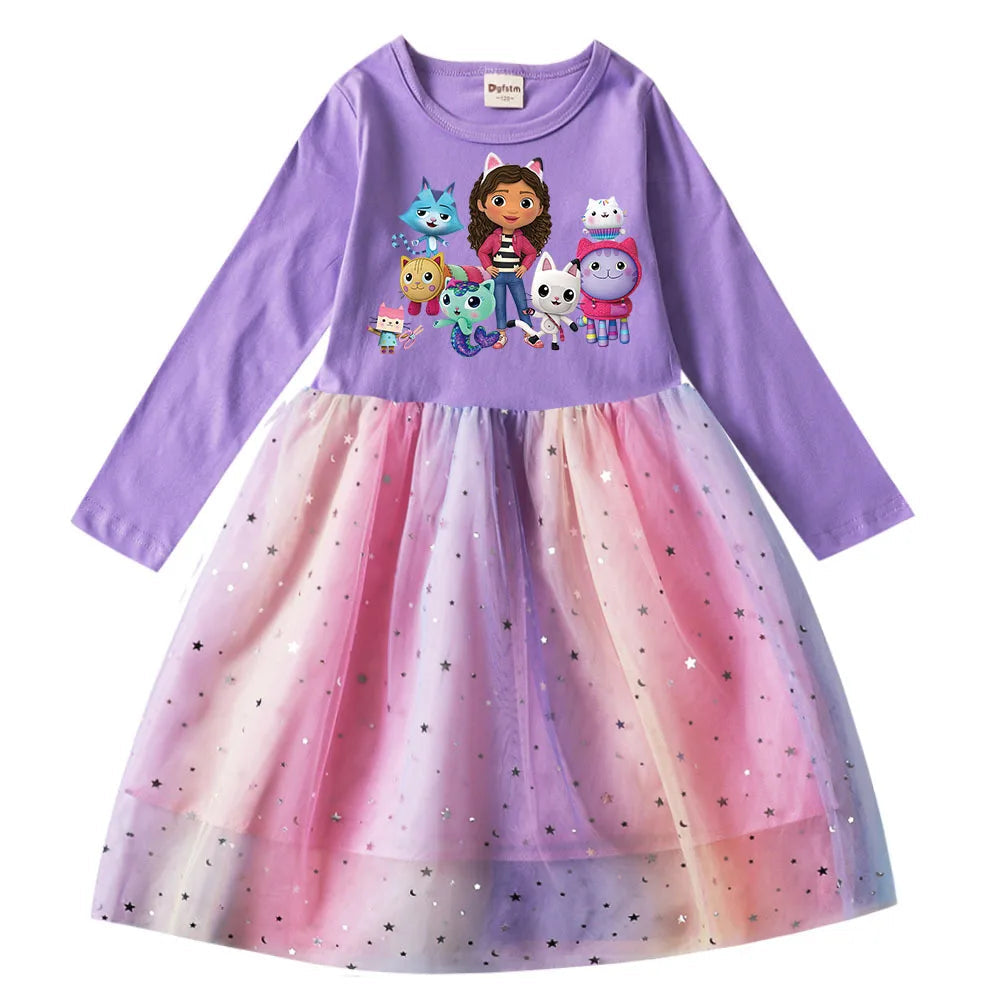 Gabbys Dolhouse Dress Kids Gaby Chat Clothes Baby Girls Long Sleeve Casual Dresses Wedding Party Sequin Birthday Gifts Vestidos Good Vibrations