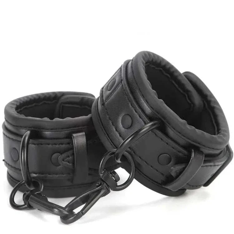 SM Erotic Leather Handcuffs and Footcuffs Bondage Set for Couples