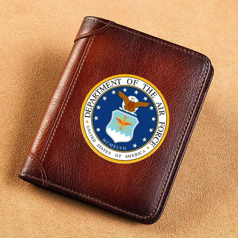 High Quality Genuine Leather Men USA FBI Department Of Justice Printing Cover Short Card Holder Purse Luxury Brand Male Wallet Good Vibrations
