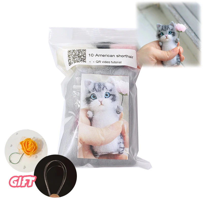 Cute and Interesting handmade toys DIY wool felt cat kits unfinished plush doll poking music toy gift Non-finished product Good Vibrations