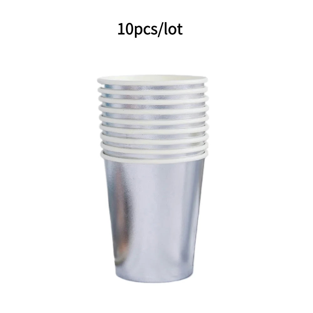 10PCS Colored Paper Cups Gold Dot Pink Blue Disposable Cup Wedding Birthday Party Disposable Tableware Disposable Paper Cup Set Good Vibrations