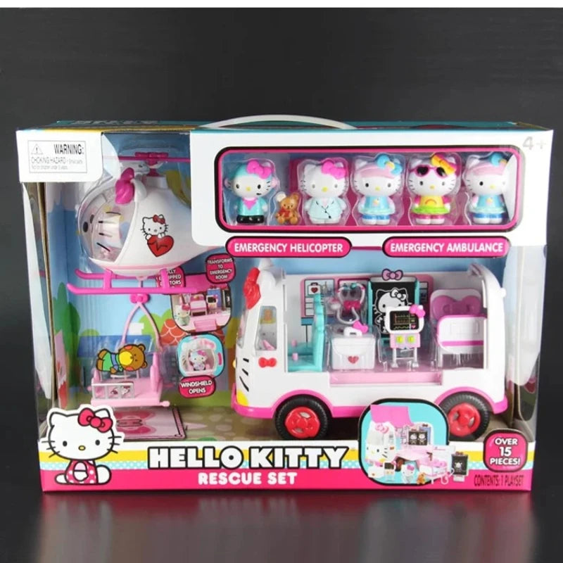 Original Cartoon Hello Kitty Cartoon Plane Ambulance Family Girl Toys Hobbies Action Figures Holiday Gifts for Children Good Vibrations