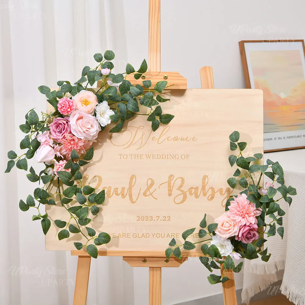 2pcs Wedding Arch Flowers Artificial Flowers Floral Garland for Bridal Shower Ceremony Welcome Sign Backdrop Stand Decorations Good Vibrations