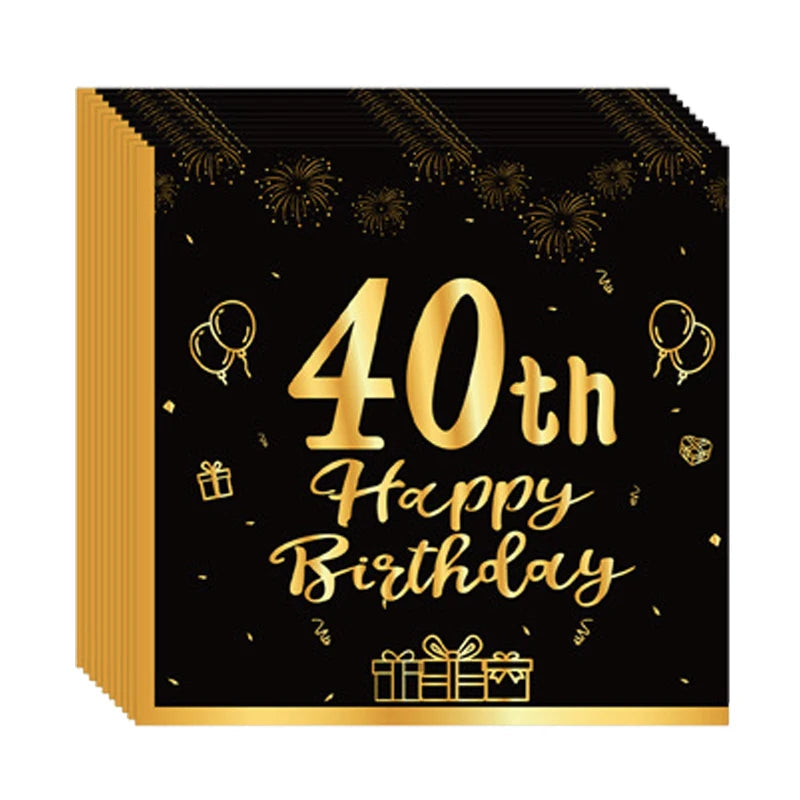 18th~60th Happy Birthday Party Napkins Black Gold Birthday Party Table Napkins Decorations Birthday Party Supplies Good Vibrations