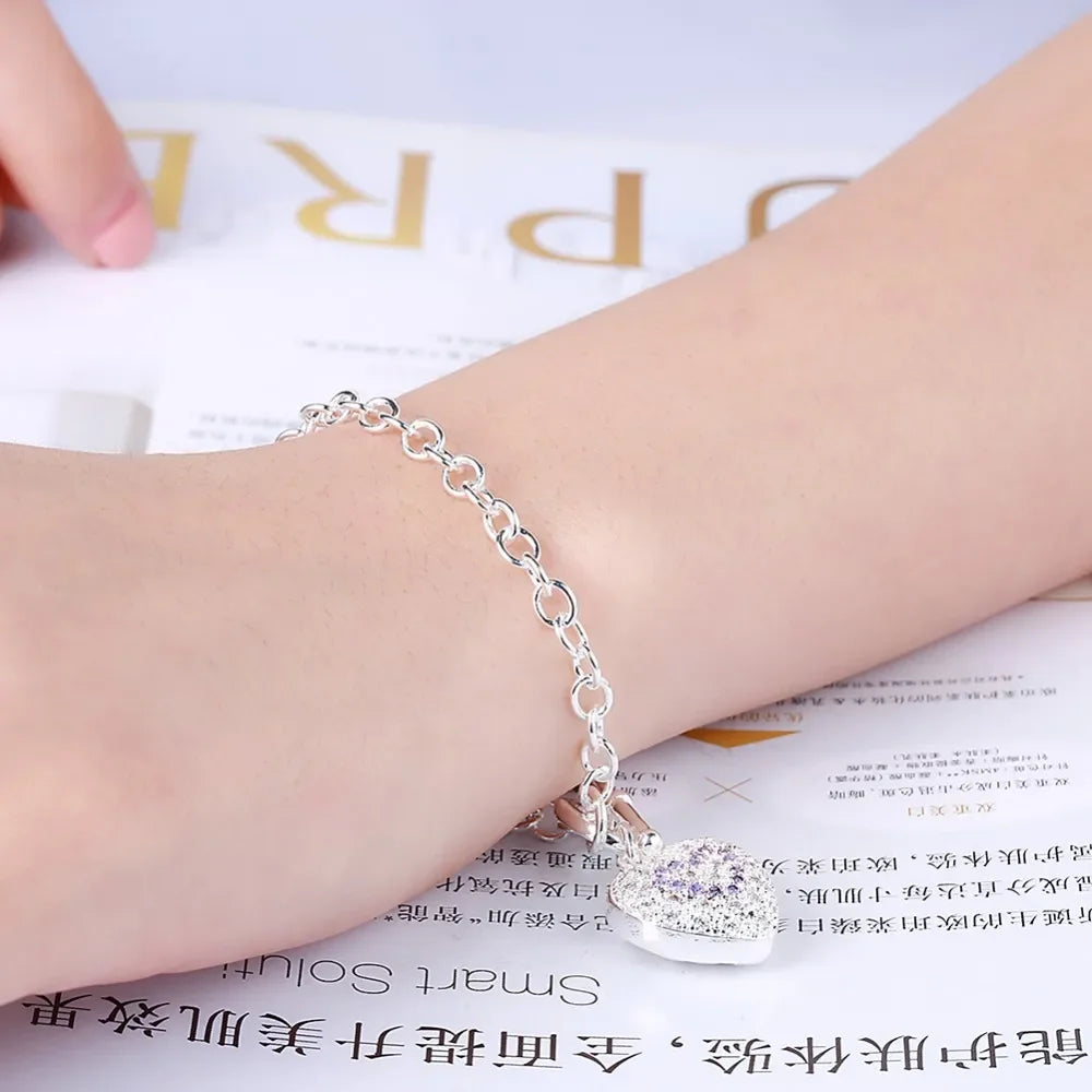 Hot charm 925 sterling silver Jewelry sets fine heart crystal pendant necklace bracelets earrings for women Fashion Party Gifts Good Vibrations