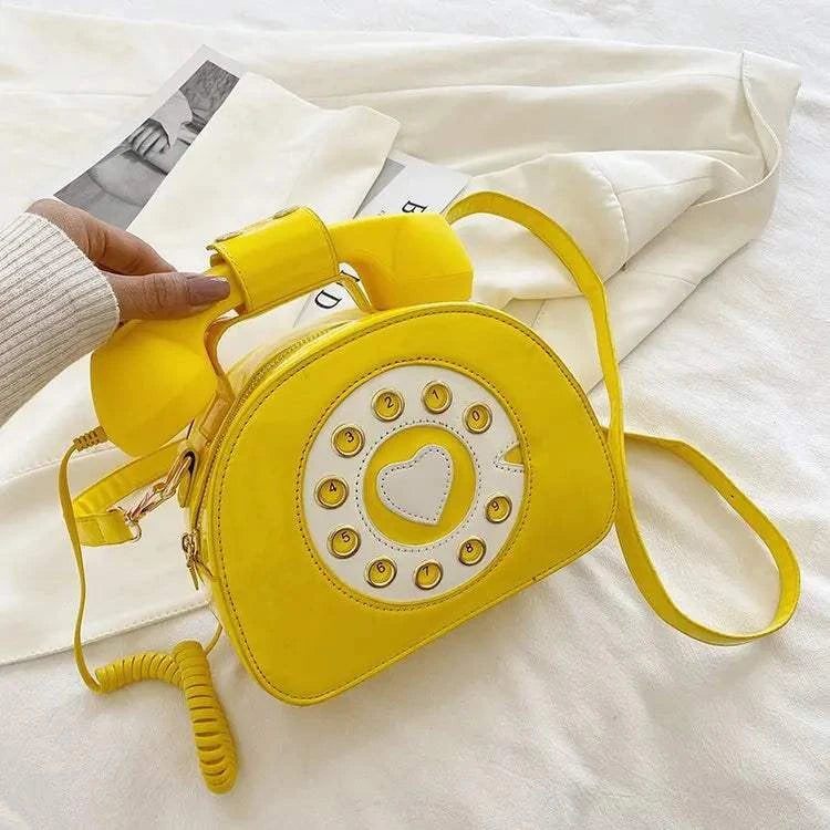 Women's Creative Shoulder Bag Telephone Shaped Crossbody Bag Retro PU Leather Designer Sweet Girl Phone Purses and Small Handbag Good Vibrations
