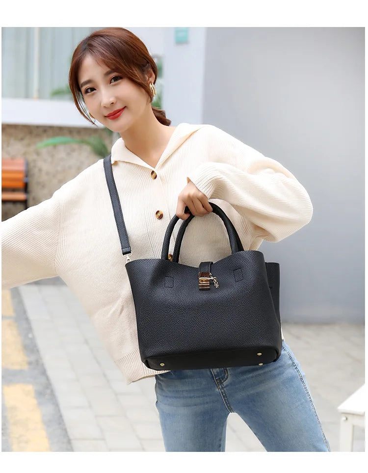 Woman shoulder bag Large capacity Handbag for Women Crossbody bag Lychee pattern PU Portable bucket bag ladies messenger bags Good Vibrations