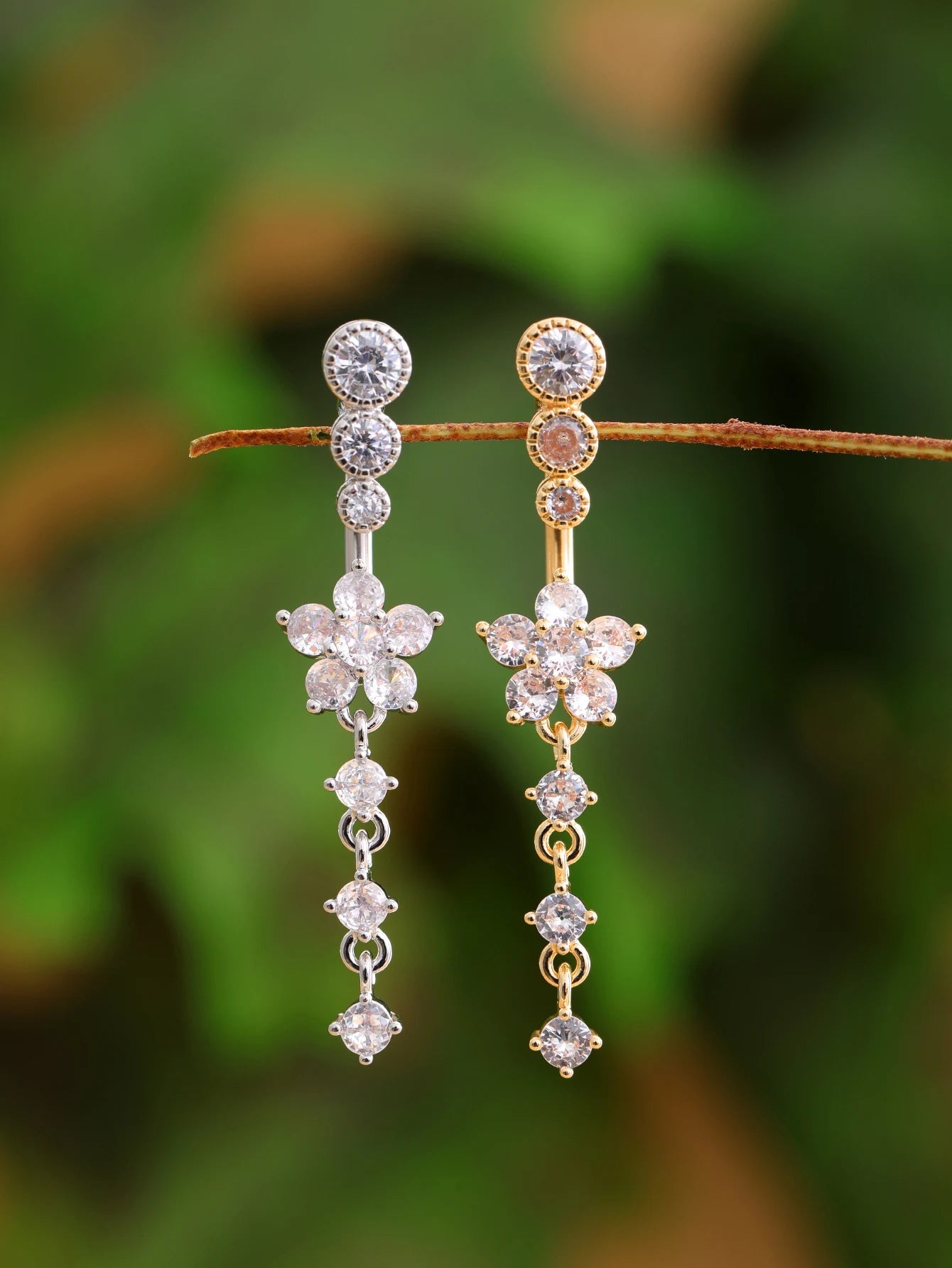 Gold Color Stainless Steel Belly Button Ring Long Dangled Flower CZ Crystal Navel Belly Piercing Rings for Women Sexy Jewelry Good Vibrations Adult Super Store