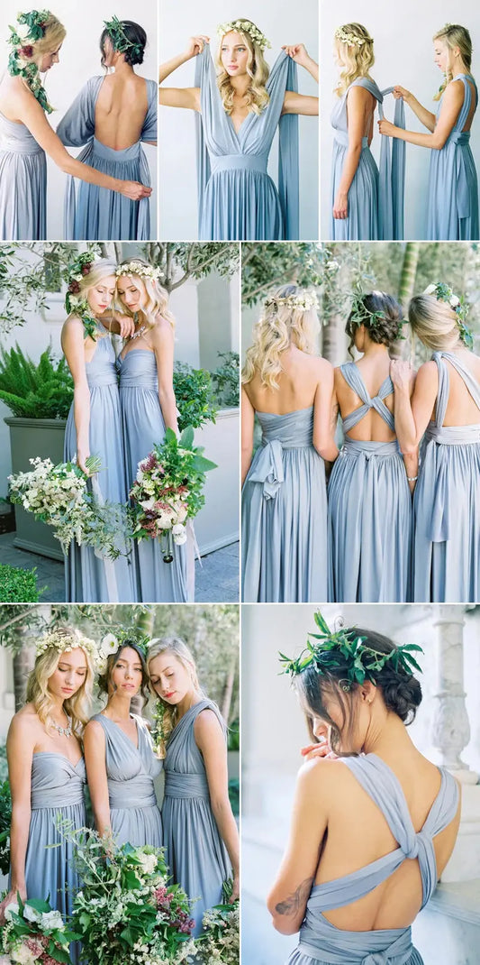 BABYONLINE Sexy Bridesmaid Dress Infinity Style Convertible Halter V neckline Gown Sleeveless Multiway Wrap Changable Guest Gown Good Vibrations
