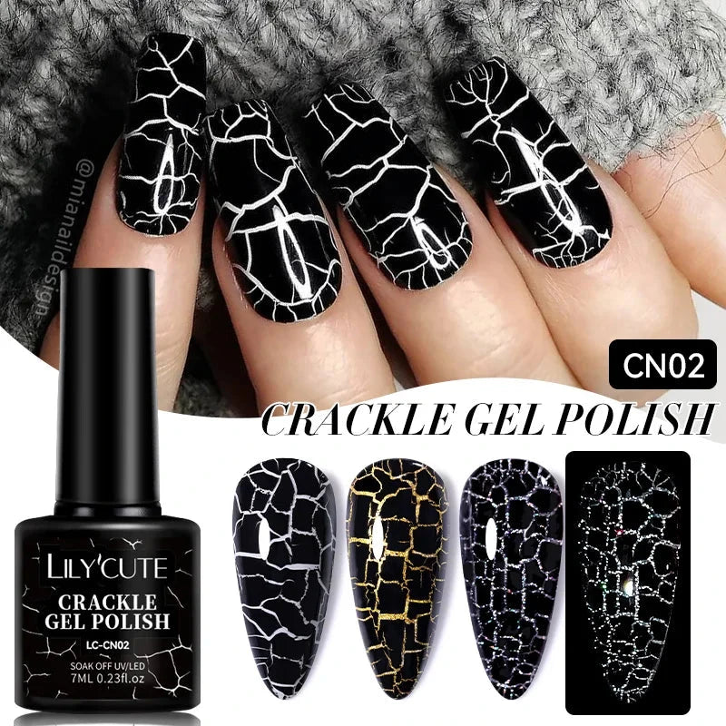 LILYCUTE 7ml Crackle Gel Nail Polish Quick Dry Marble Cracking Effect Gel Semi Permanent Soak Off Nail Art Varnish Manicure Good Vibrations