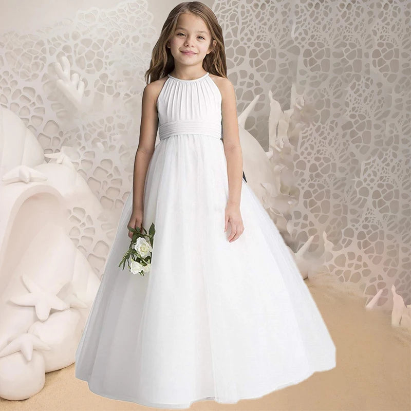 Flower Girl Dress Lace Chiffon Long Dresses Flower Girl Wedding Dress Summer Boho Birthday Party Wedding Dress For 2-14 Years