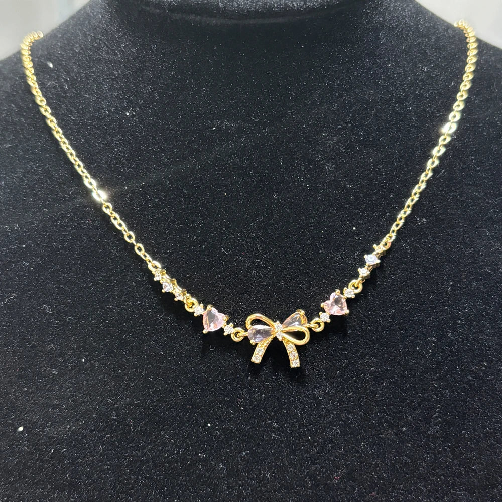 Y2K Exquisite Sweet Pink Zircon Bowknot Love Heart Chain Bracelet For Women Girls Party Birthday Jewelry Gift Good Vibrations Adult Super Store