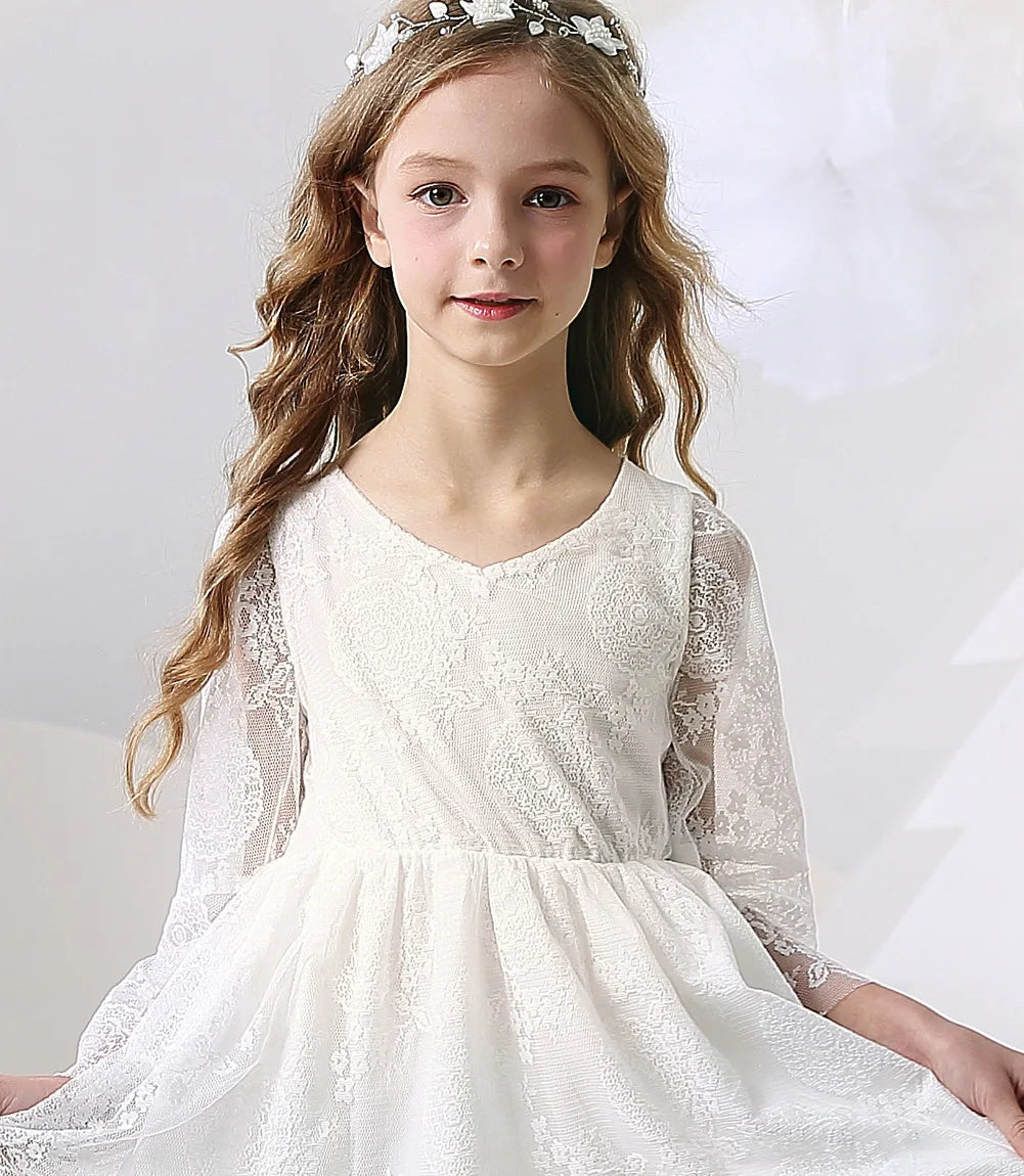 Flower Girl Dress Lace Chiffon Long Dresses Flower Girl Wedding Dress Summer Boho Birthday Party Wedding Dress For 2-14 Years