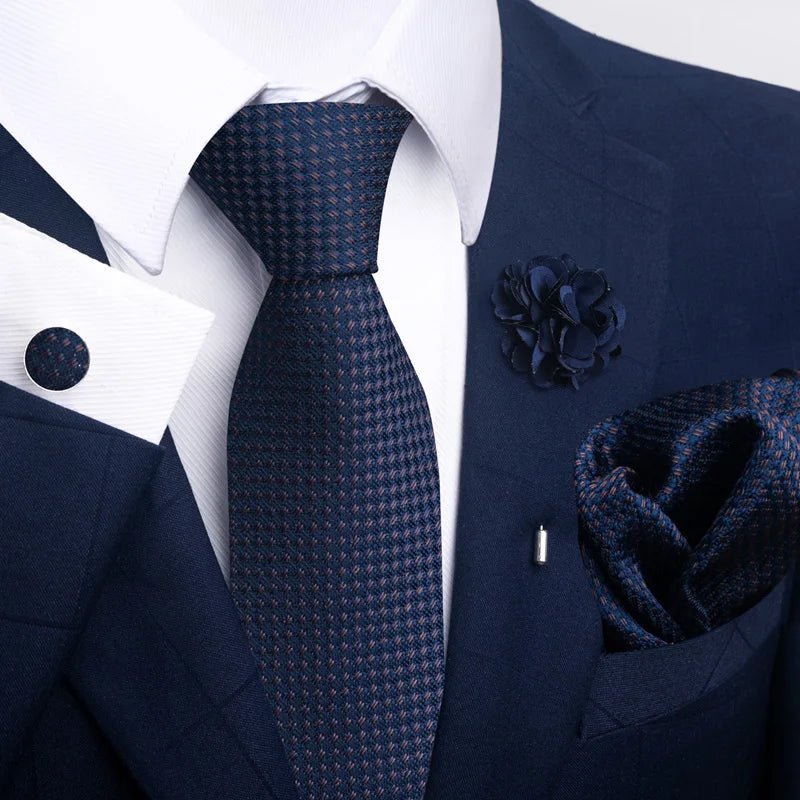 Luxury Mens Ties Floral Black Gold Ties Paisley NeckTie Pocket Square Cufflinks Brooch Set Men's Wedding Party Tie Good Vibrations