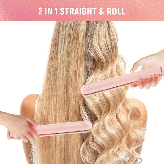 Curling Iron Straightener Usb Rechargeable Hair Straightener Curler Portable Mini 2 In 1 Led Custom Ceramic Coating 25w Good Vibrations