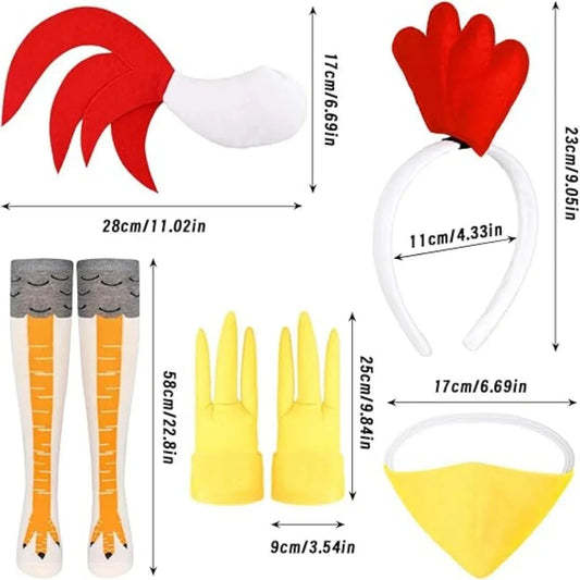 Chicken Costume Set Chicken Headband Tail Nose Gloves Tutu Skirt Socks for Women Halloween Rooster Dress up Thanksgiving Outfit Good Vibrations