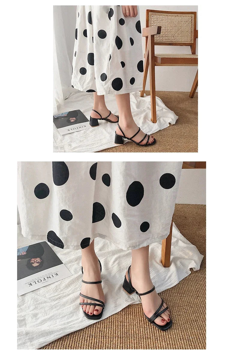 Women High Heel Sandals Summer Casual Female Shoes Woman Square Heel Open Toe Ankle Strap Ladies Sandalias Wedge Shoe 2022 New Good Vibrations
