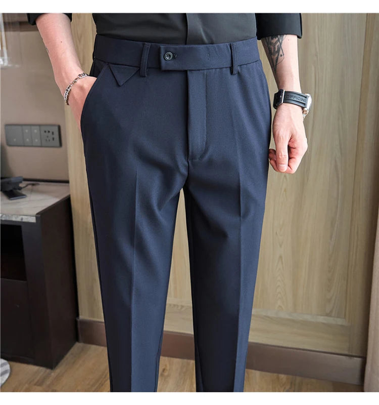 Men Suit Pants 2025 Autumn Elastic Waist Solid Slim Fit Dress Pants Office Business Casual Trousers High Quality Men's Clothing Good Vibrations