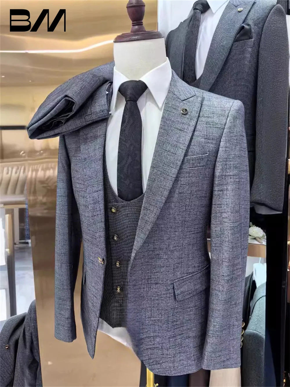 Elegant Men's Suit set For Wedding Suit Formal Grey Office Suit Classic Solid Suit High Quality Host Party Suit Blazers Pant Ves