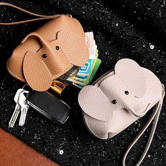 PU Leather Elephant Money Bag Women Coin Purse With Key Ring Multifunctional Zipper Storage Bags Key Case Good Vibrations