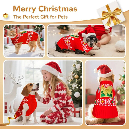 Dog Christmas Clothes Winter Dog Sweater Warm Clothing 2025 Pupppy Sweatshirt Dog Coat for Large Dogs Striped Print Pet Pullover Good Vibrations