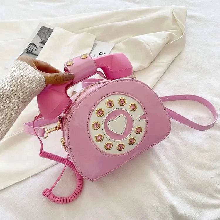 Women's Creative Shoulder Bag Telephone Shaped Crossbody Bag Retro PU Leather Designer Sweet Girl Phone Purses and Small Handbag Good Vibrations