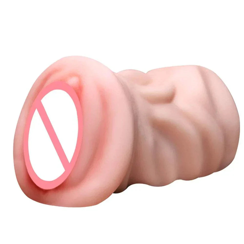 Realistic textured male masturbator sex toy in soft TPE material.