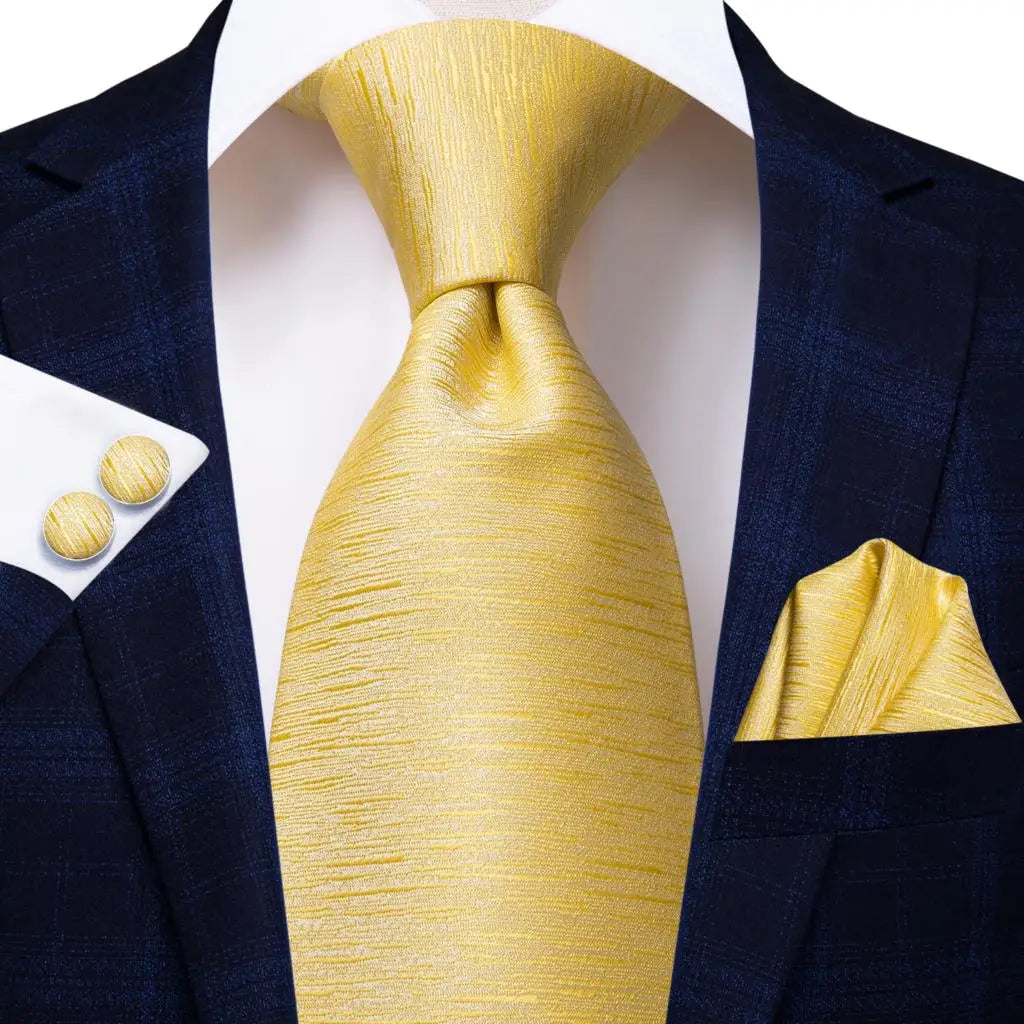Hi-Tie Champagne Gold Striped Paisley Solid Men Silk Wedding Tie Fashion Design Necktie For Men Hanky Cufflink Business Party Good Vibrations