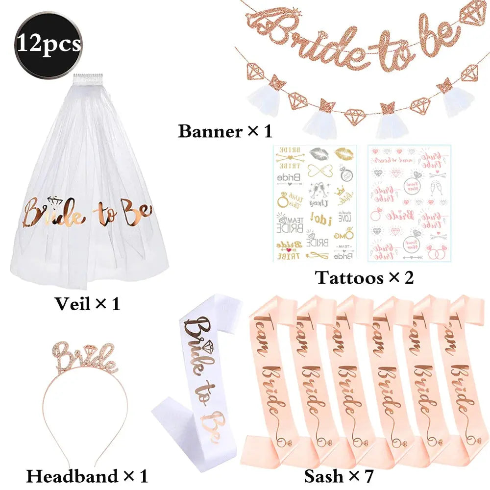 Hen Party Supplies Set Bride To Be Sash Bridal Veil Headband Tiara Tattoos Bridal Shower Wedding Decoration Bachelorette Favors Good Vibrations