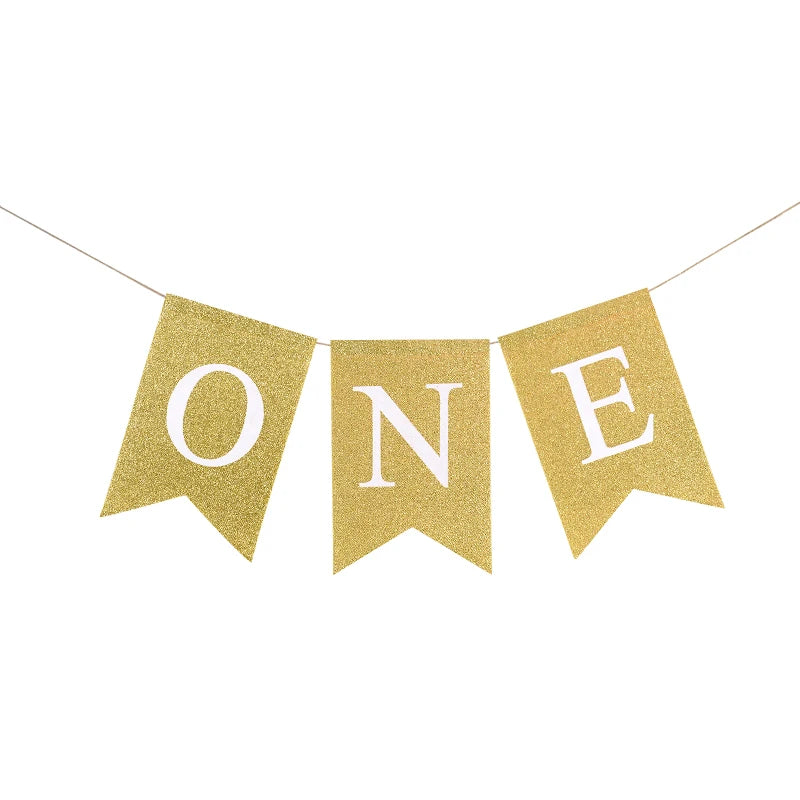 Baby First Birthday Chair Banner Burlap ONE Garland Boy Girl One Year Old Birthday Party Decoration Favors Photo Props Supplies Good Vibrations