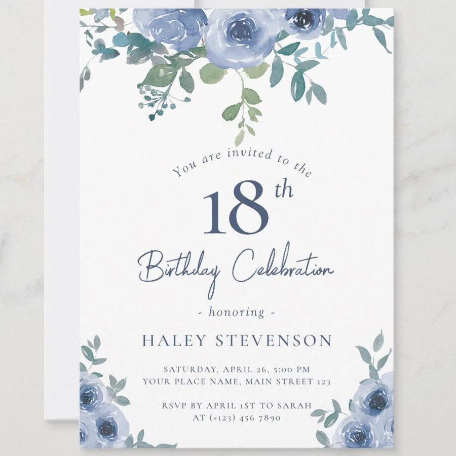 5/20/100pcs 18th birthday invitations, Watercolor Blue Floral birthday invitations 18, Sunflower Birthday Invitation Good Vibrations