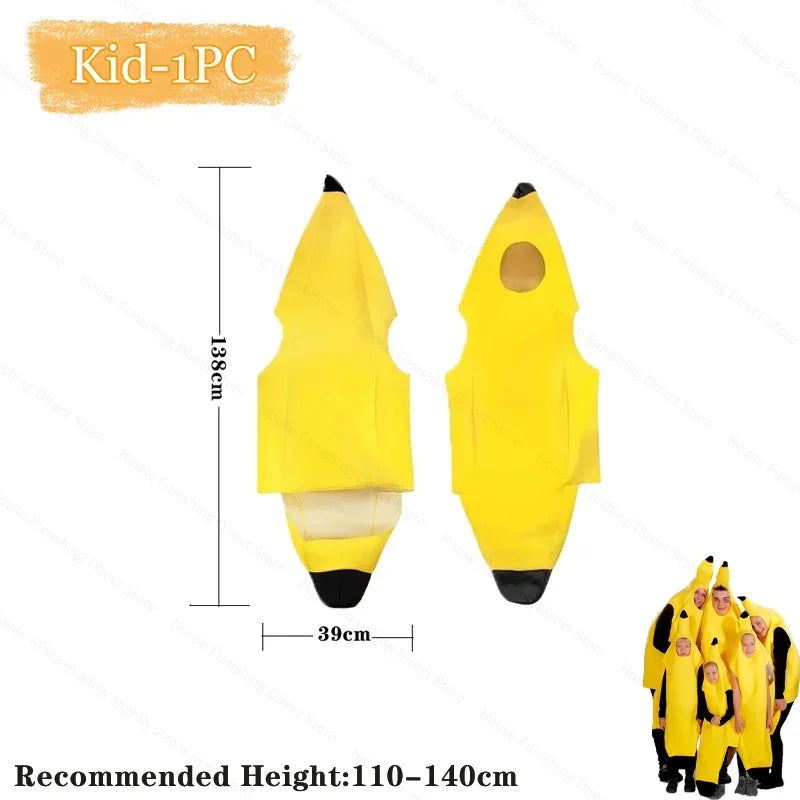 Halloween Banana Costume Funny Couple Outfit for Adults and Kids Fruit Vegetable Cosplay Fancy Dress for Carnival Party Decor Good Vibrations