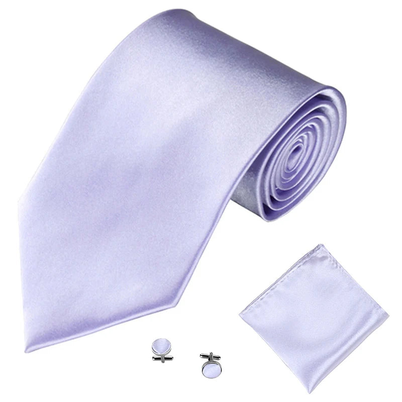 Fashion Men Women Tie Set 10CM 4'' Wedding Accessories Black White Red Blue Gray Yellow Pink Purple Cufflinks Hanky Necktie Sets Good Vibrations