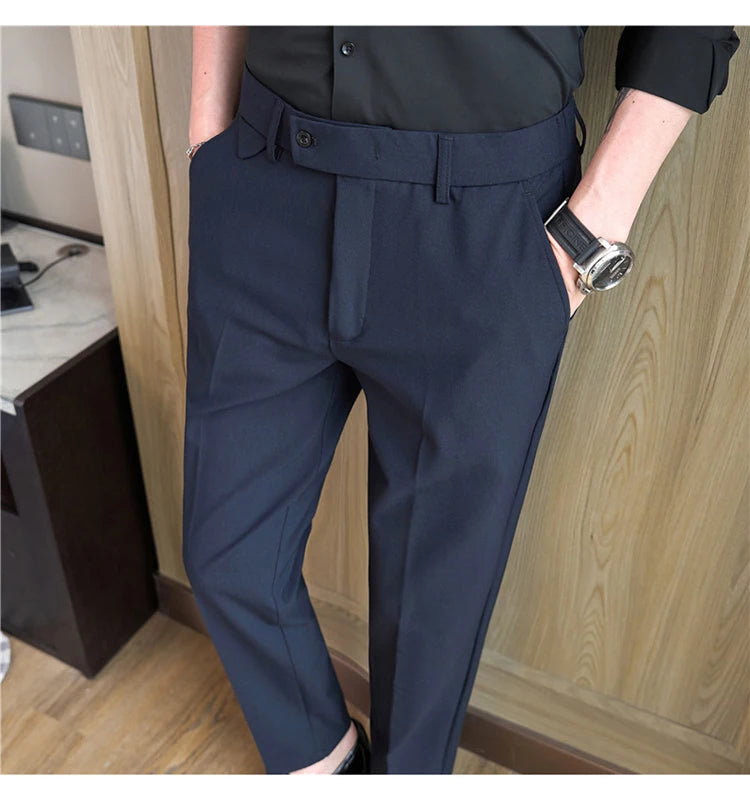 Men Suit Pants 2025 Autumn Elastic Waist Solid Slim Fit Dress Pants Office Business Casual Trousers High Quality Men's Clothing Good Vibrations