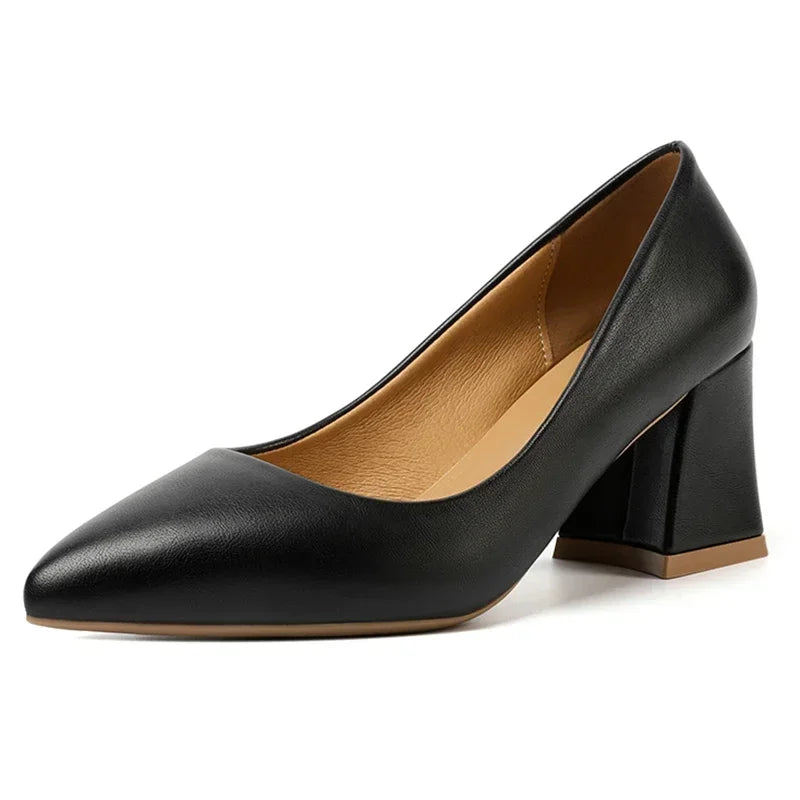 Women High Heel Pumps 2025 Thick Heels Women Shoes Solid Color Pointed Toe High Heel Office Shoes New Woman Shallow Casual Shoes Good Vibrations
