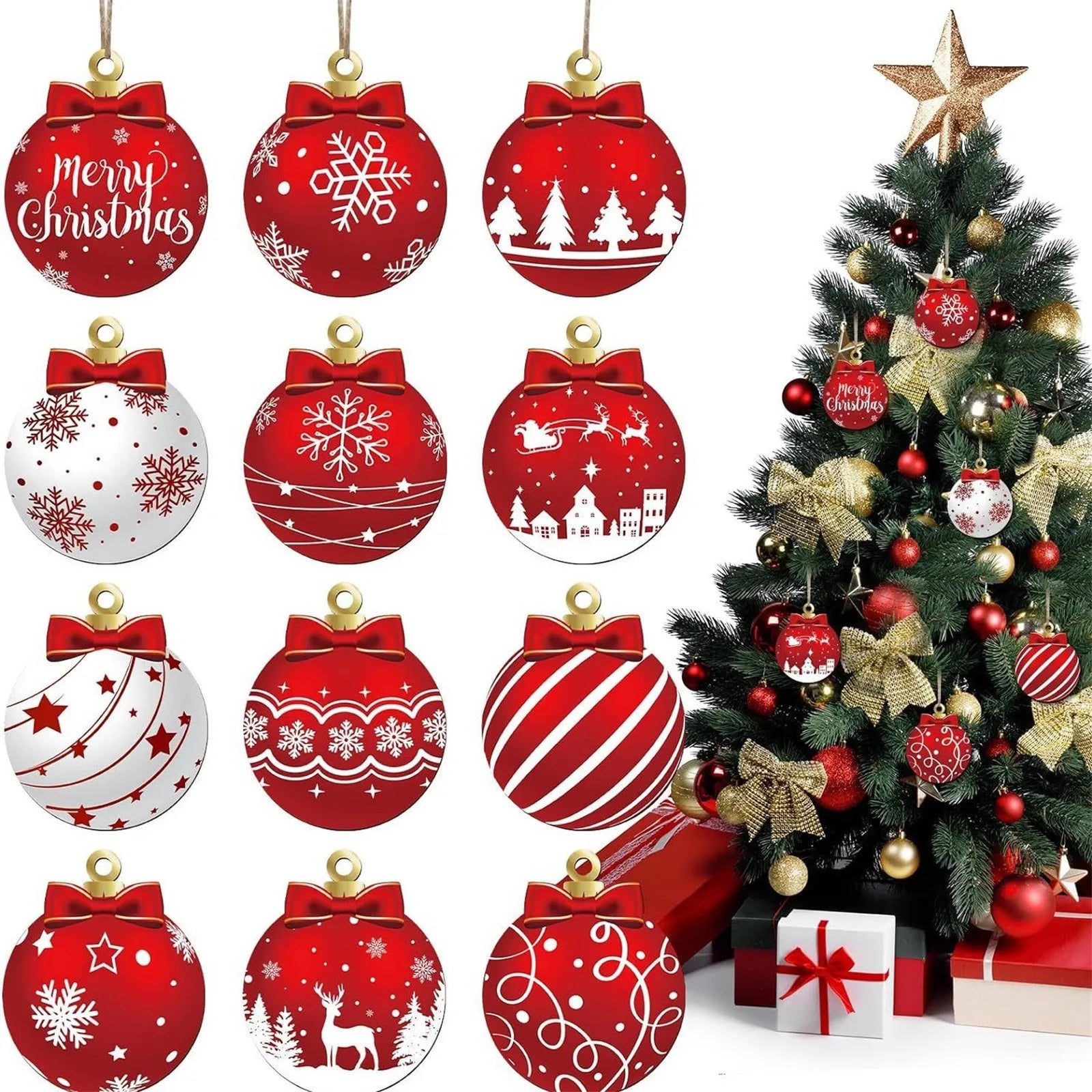 12pcs Sturdy And Durable Hangable Christmas Wooden Ornament Suitable For Decorating Christmas Trees Fireplaces And Doors Good Vibrations