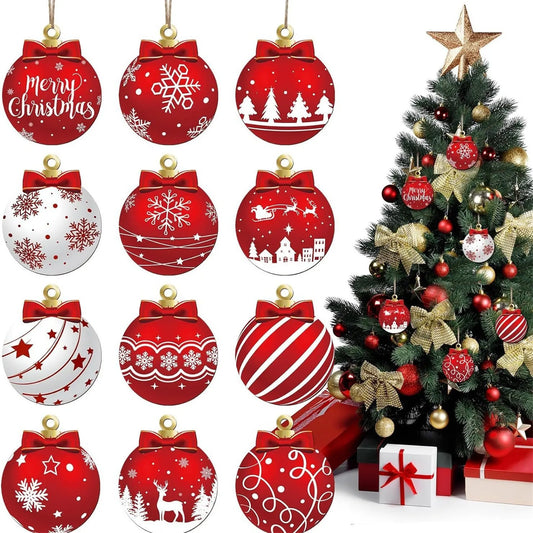 12pcs Sturdy And Durable Hangable Christmas Wooden Ornament Suitable For Decorating Christmas Trees Fireplaces And Doors Good Vibrations