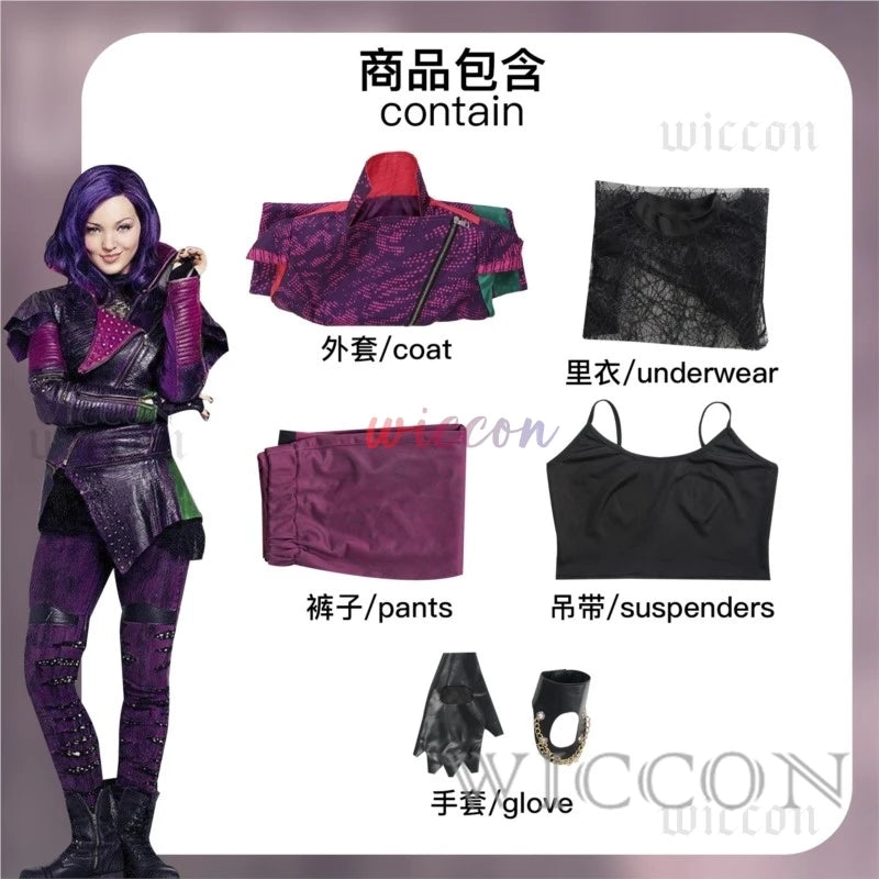 Descendants Fantasy Mal Cosplay Costume Adult Women Vest Coat Pants Gloves Outfits Halloween Carnival Disguise Party Suit Good Vibrations